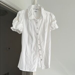 Katherine Barclay White Puff Sleeve Button Down Shirt
